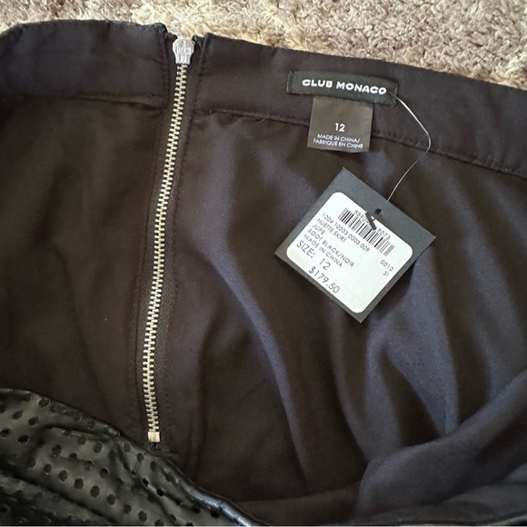 NWT Club Monaco Huette Faux Leather Perforated Midi Skirt Jupe Soot Black - Picture 6 of 10